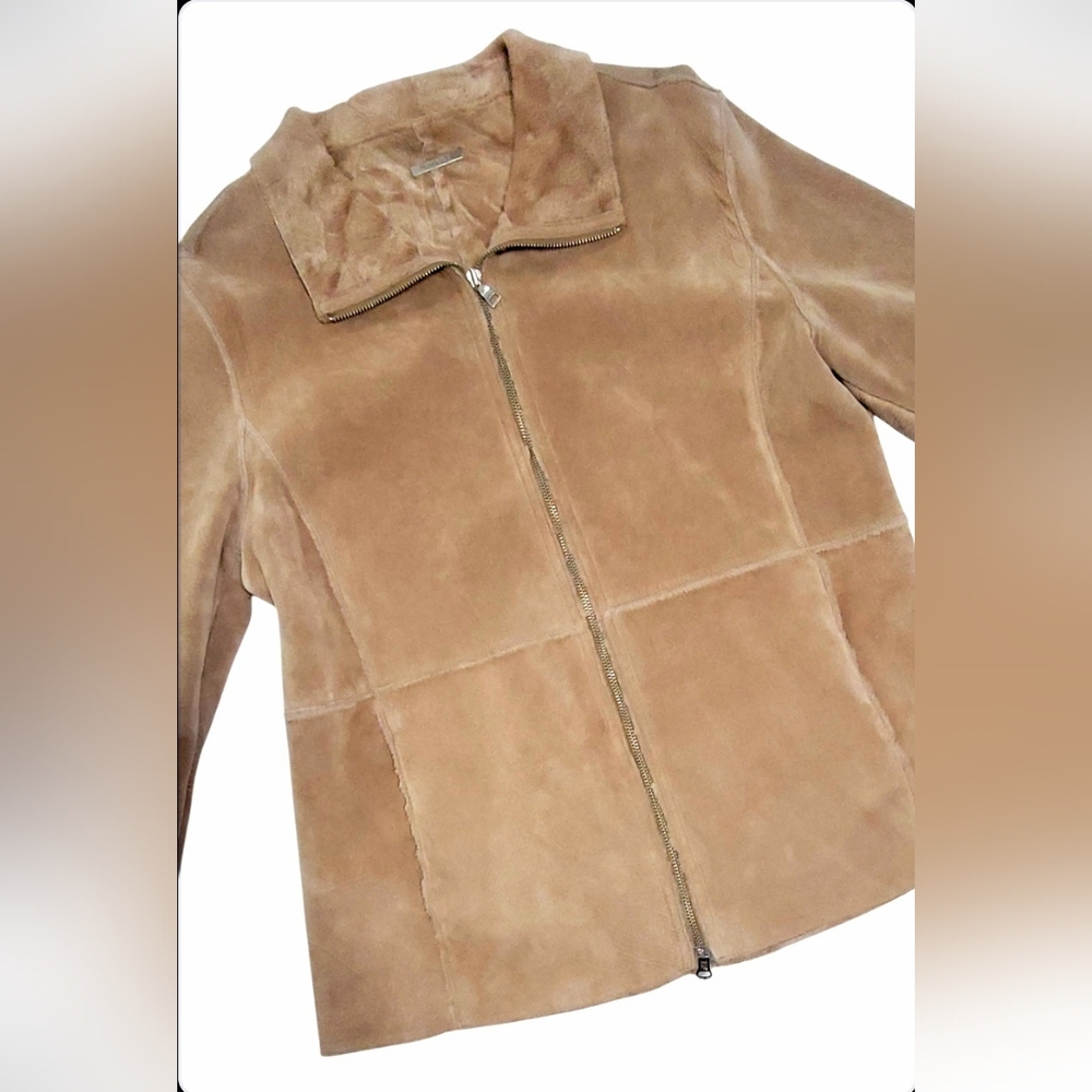 Guess Tan Suede Leather Jacket Patchwork Womens S… - image 8